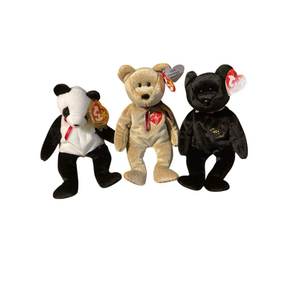 Ty Beanie Babies - Lot of 3 - The End, Fortune, 1999 Signature Bear